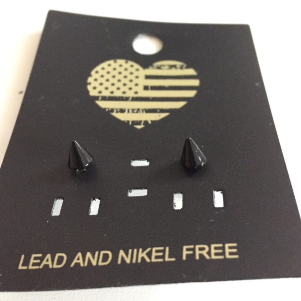 Black cone metal spike earrings